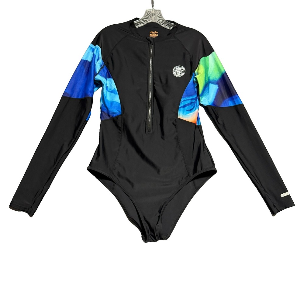 AXESEA Surf Rash Guard Swimsuit Womens 16 Black Long Sleeve Surf Beachy Padded